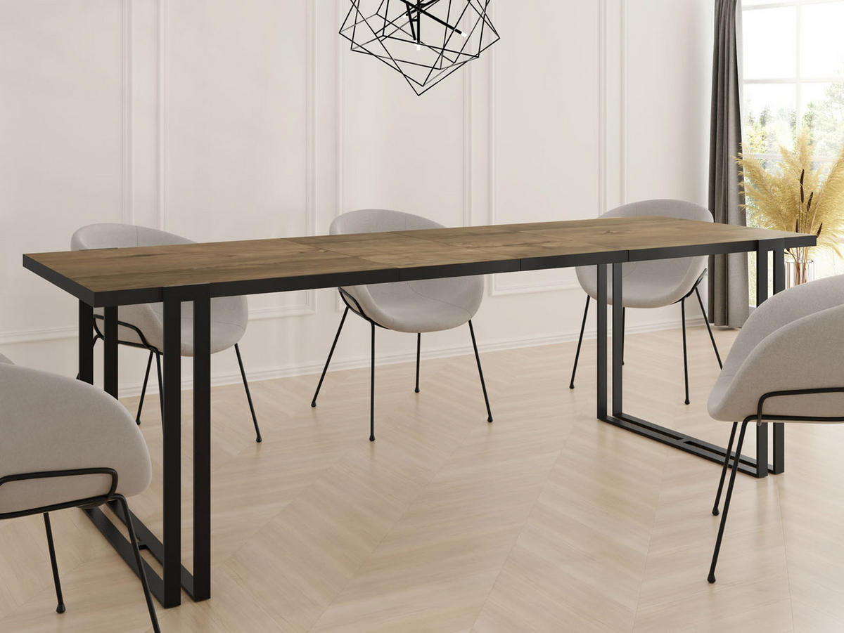 ESSTISCH Marina rechteckig ausziehbar, Lefkas Eiche 160-260/90/76 cm - Alteiche/Schwarz, Holzwerkstoff/Metall (160/90/76cm) - WFL GROUP