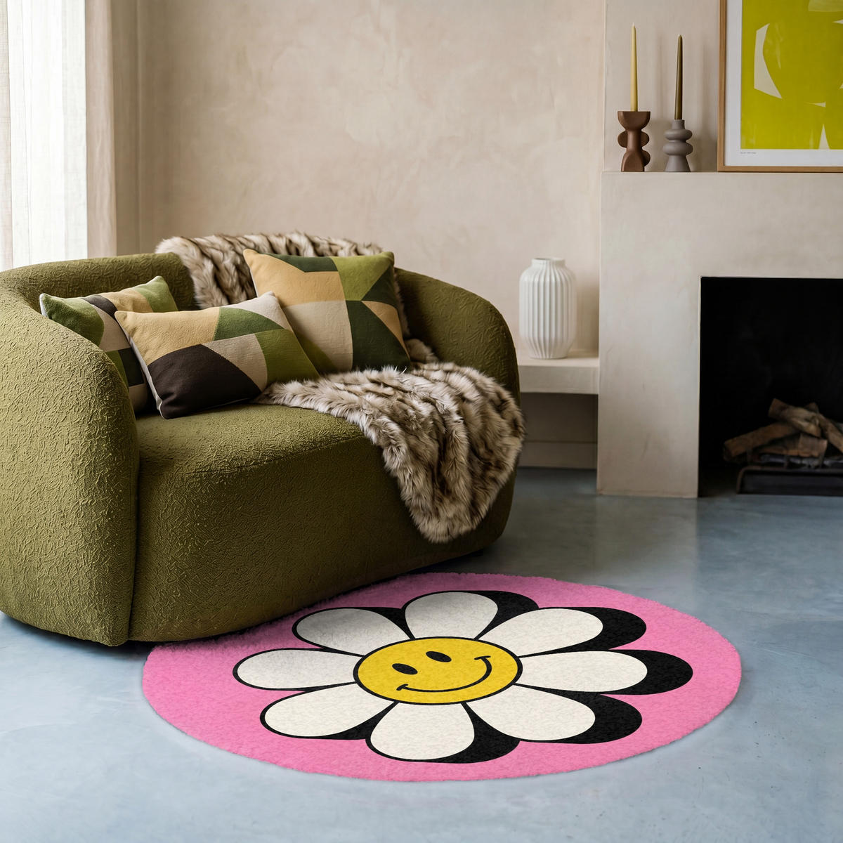 KOBERCE - Smajlík - Kvetina - ružová - 90x90 cm - pink, textil/plast (90/90cm) - OnlyWow