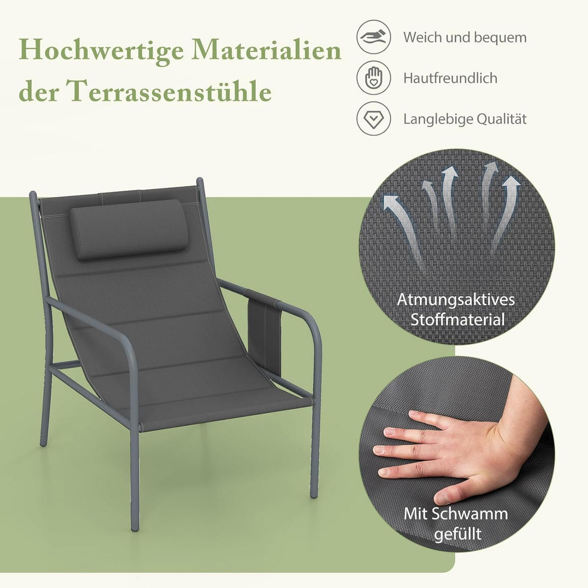 TRÄDGÅRDSMÖBLER Set Grå (3 delar) - Grå, Metall - COSTWAY