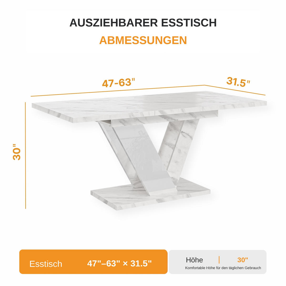 ESSTISCH Ausziehbar 120-160 cm Weiß Marmor-Optik - Weiß, Holzwerkstoff (160/80/75cm) - Home Collective