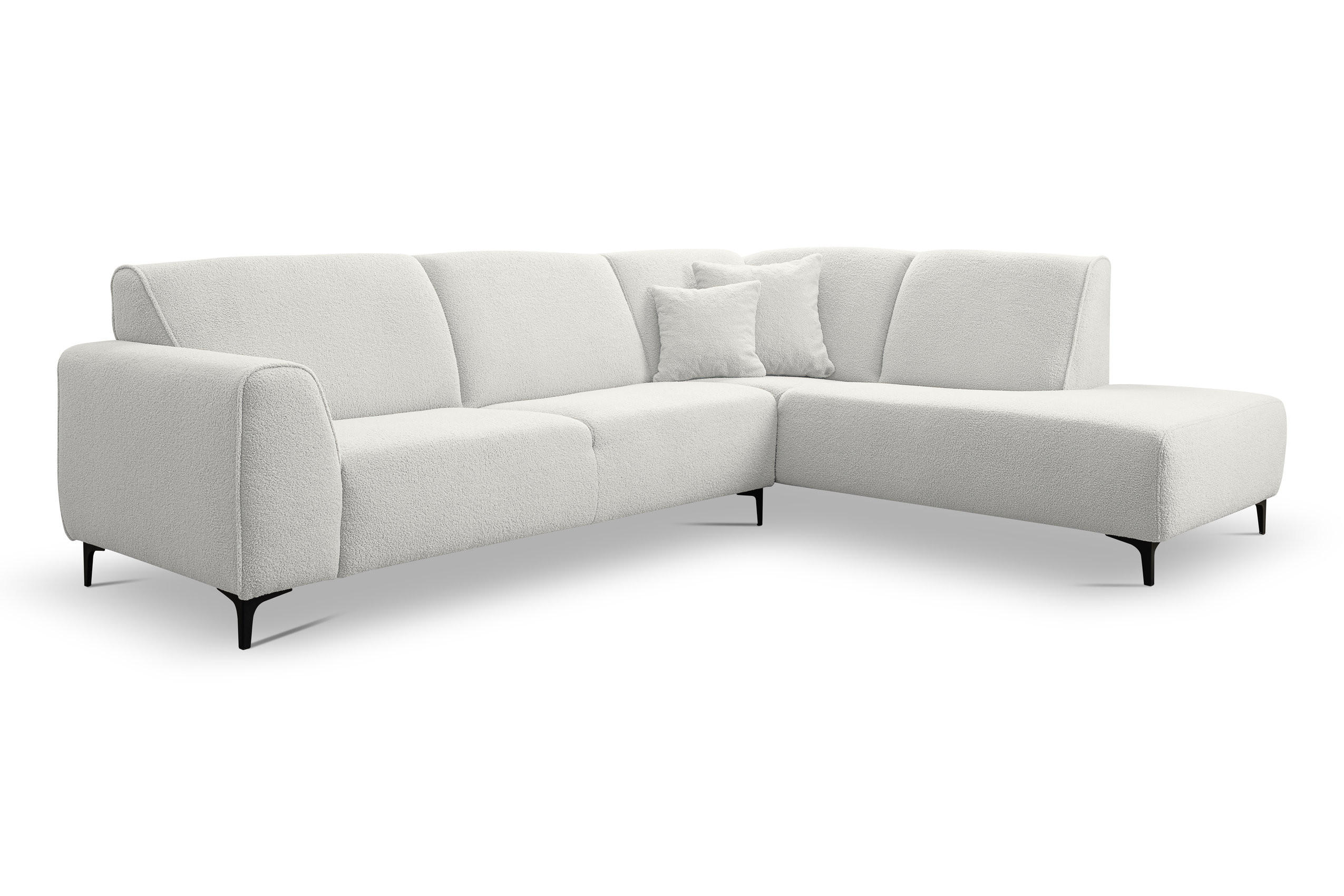 ECKSOFA Mula in L-Form, Coach Farbe: Weiß, Bouclé-Stoff, Ottomane Rechts - Weiß, Textil (274/210cm) - VENASI MÖBEL