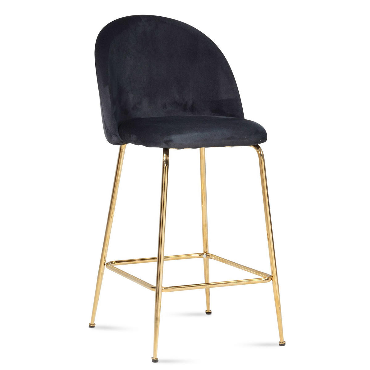 BARHOCKER 2er Set Samt Lehne Goldgestell Skandi-Stil Gepolstert, Schwarz 50x50x102 cm - Goldfarben/Schwarz, Textil/Metall (50/102/50cm) - KADIMA DESIGN