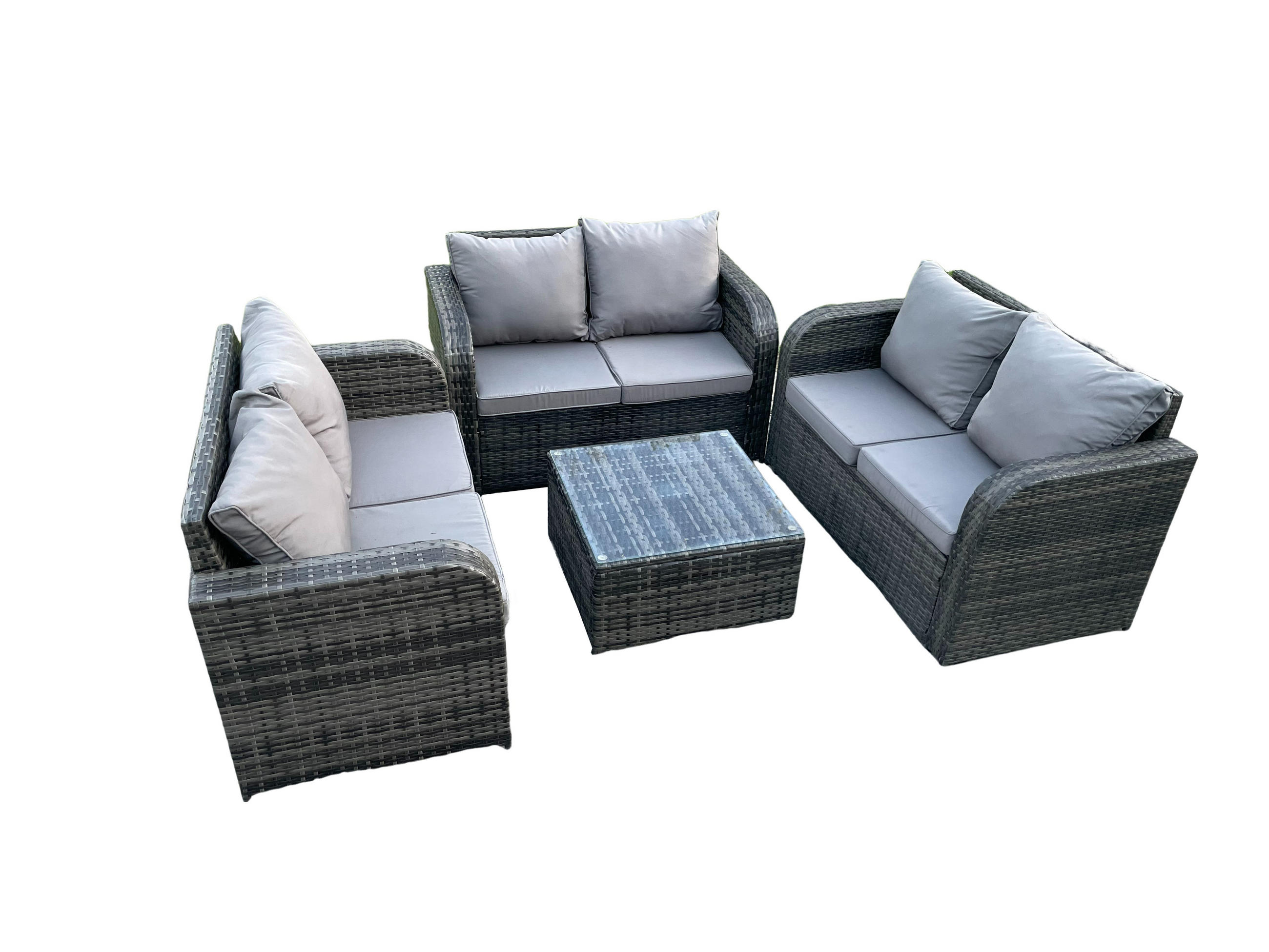 LOUNGESOFA-SET Polyrattan Dunkelgrau 4-Sitzer - Dunkelgrau, Metall - Fimous