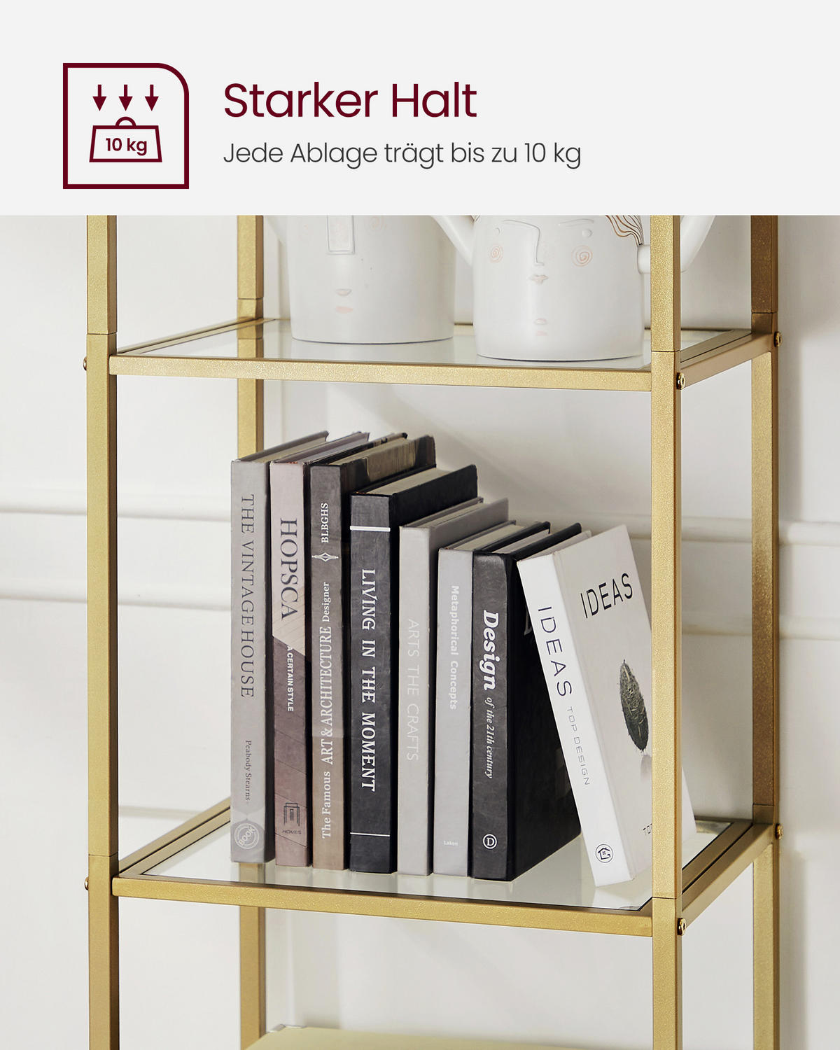 BÜCHERREGAL Binni - Goldfarben, Glas (30/183/40cm) - VASAGLE