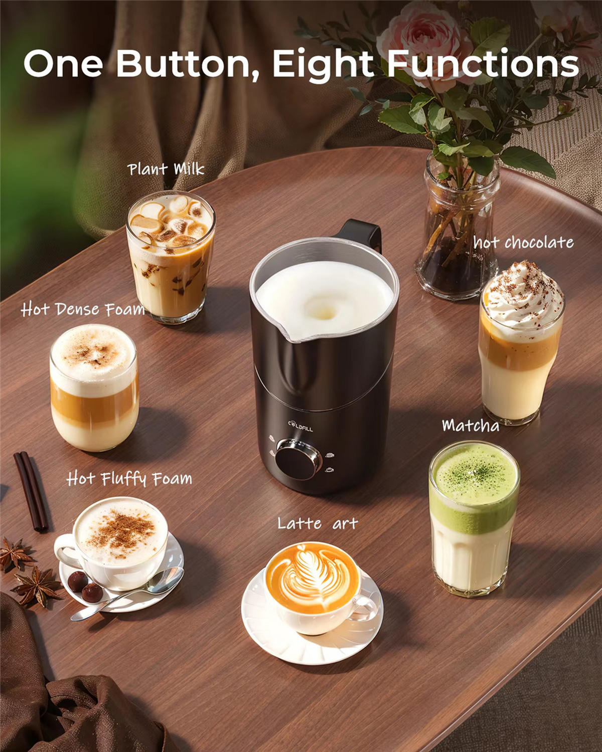 MILCHSCHÄUMER Elektrisch 6IN1 Automatisch Heiß Kalt Latte Cappuccino - Schwarz, Metall - Bextcok
