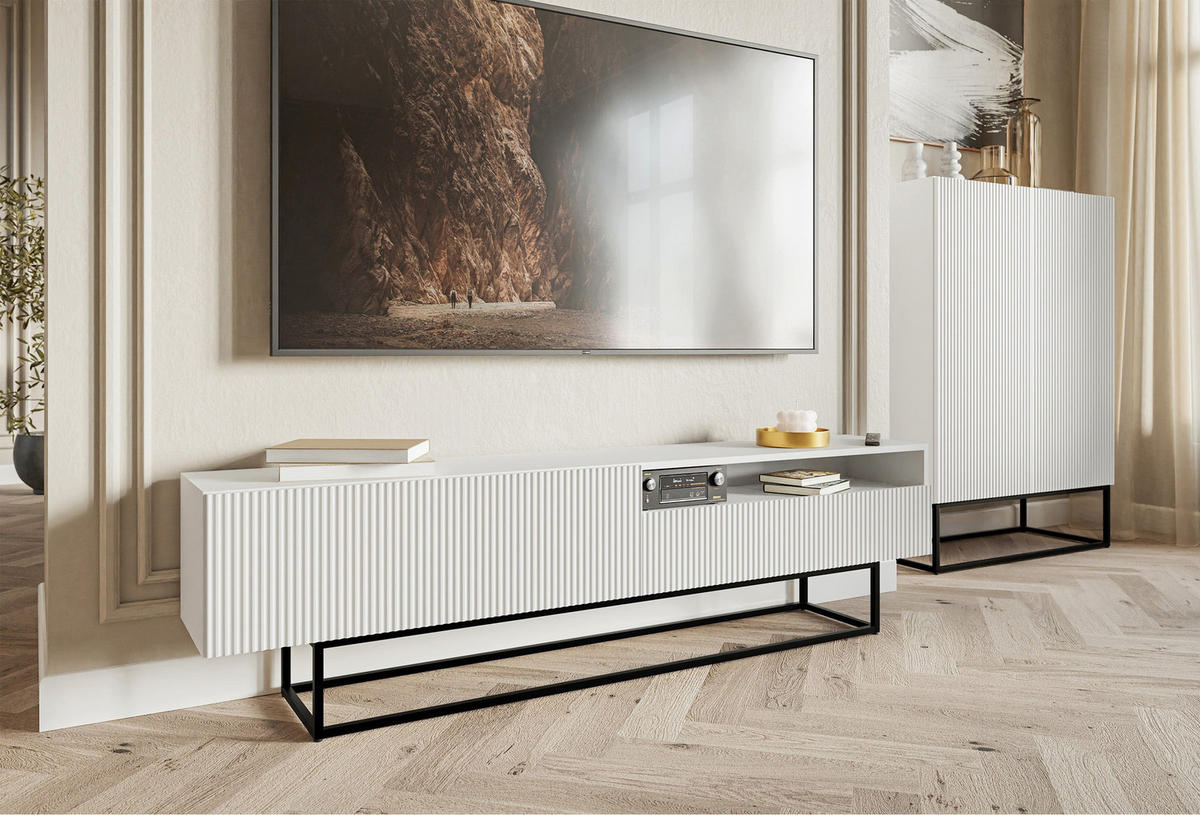 TV-SCHRANK Veldio Weiß Schwarz mit offenem Fach 175 cm - Schwarz/Weiß, Holzwerkstoff/Metall (175/46.5/31.6cm) - Selsey