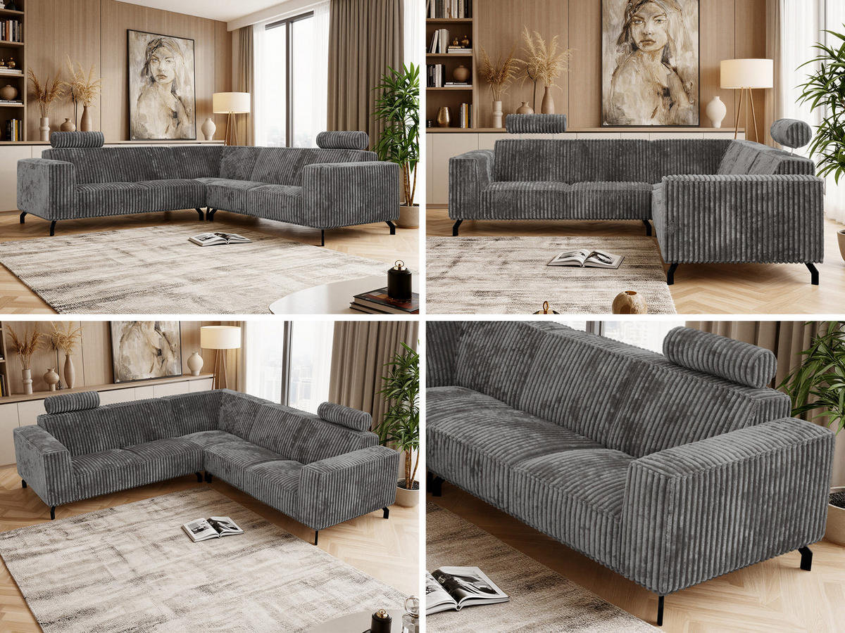 ROHOVÁ SEDAČKA VESANO L - Sivá Manšester - čierna/sivá, kov/textil (260/260cm) - MKS