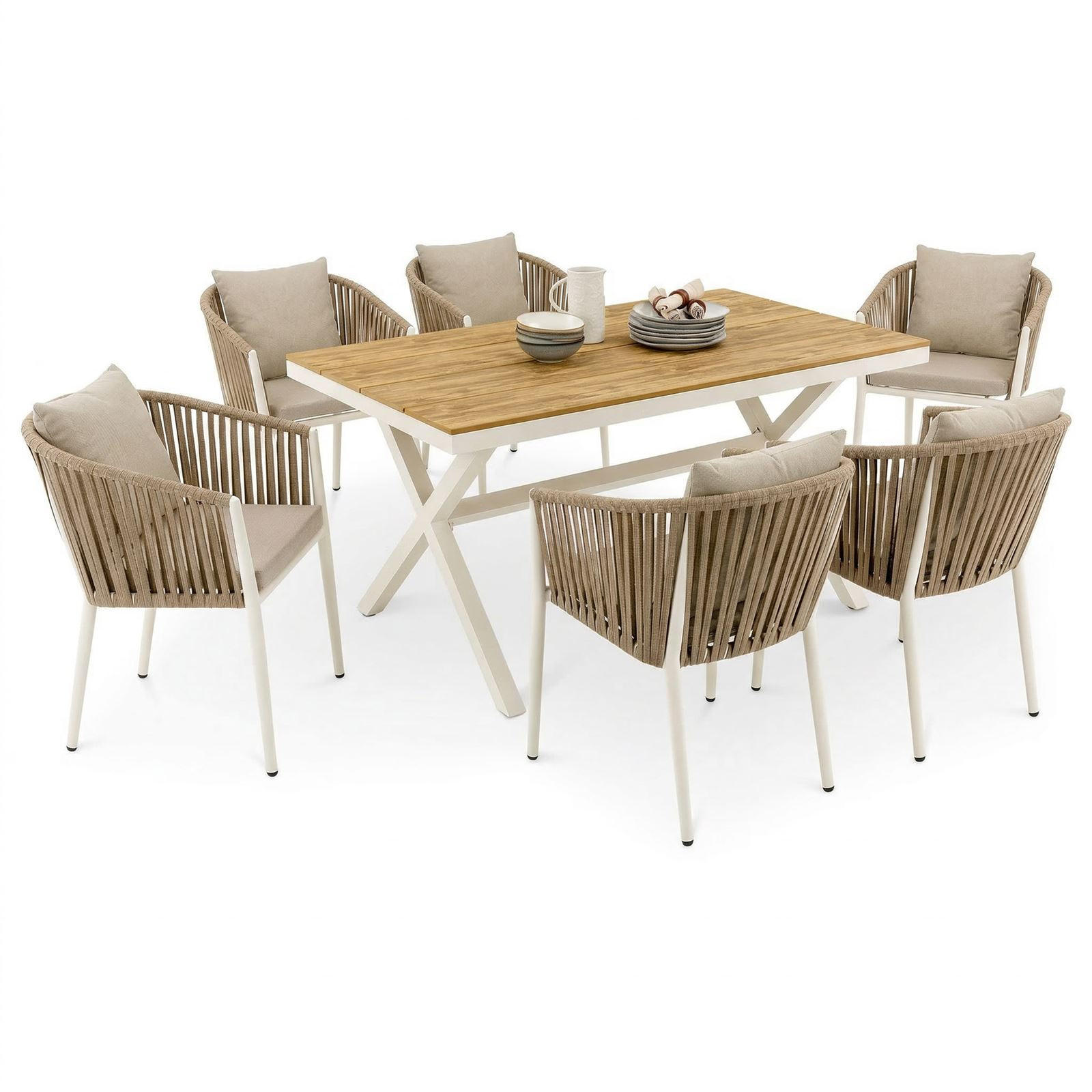 GARTENMÖBEL SET ISOLA 7er Set beige, weiß - Beige, Metall - IDIMEX