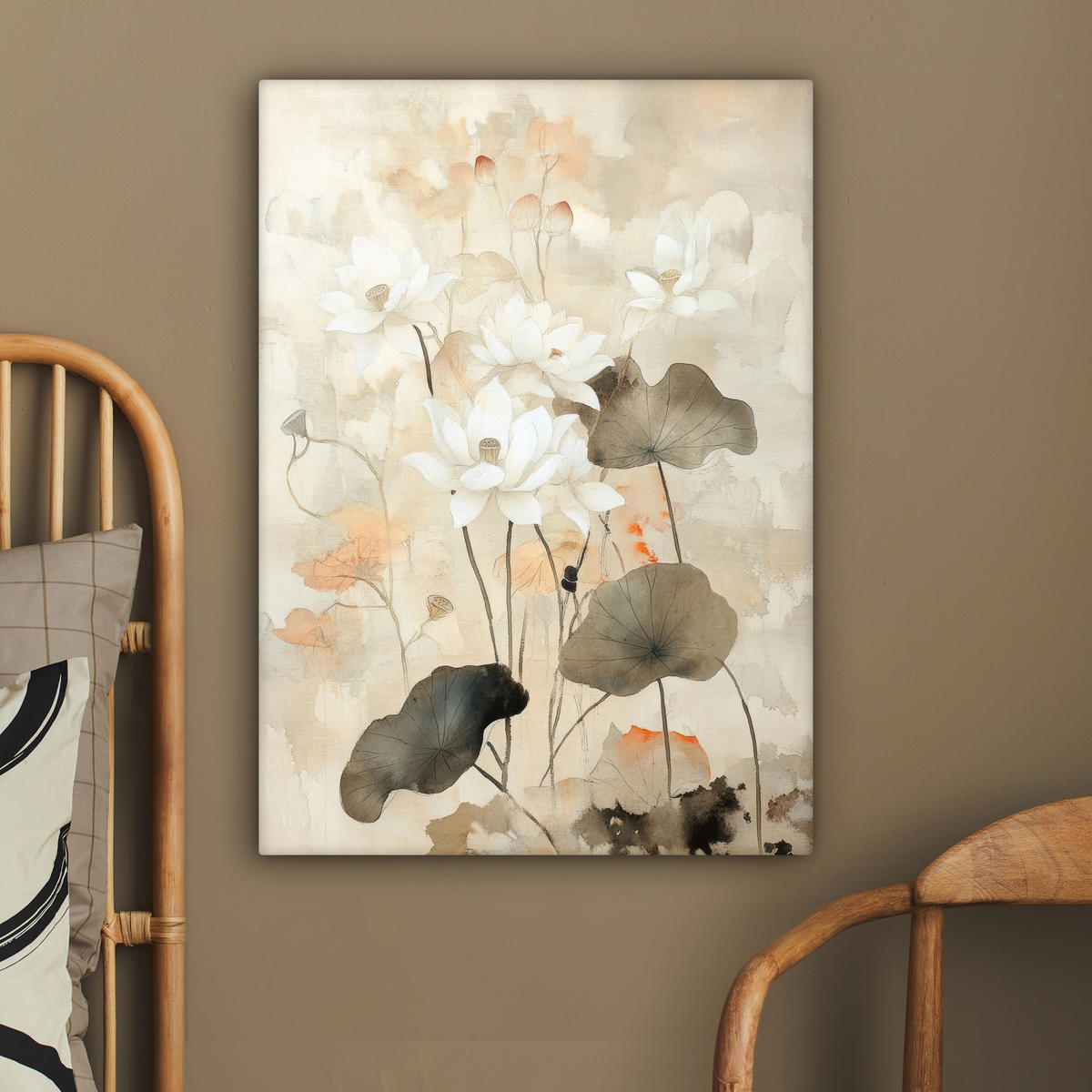 LEINWANDBILD Blumen - Japandi - Wabi sabi 60x80 cm - Sandfarben, Textil (60/80cm) - MuchoWow