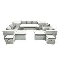 GARTENSET mit Esstisch,Sofa,4 Fußhocker,2 Stühle,2 Beistelltischen Polyrattan Hellgrau 12-Sitzer - Hellgrau/Grau, Glas/Kunststoff - Fimous
