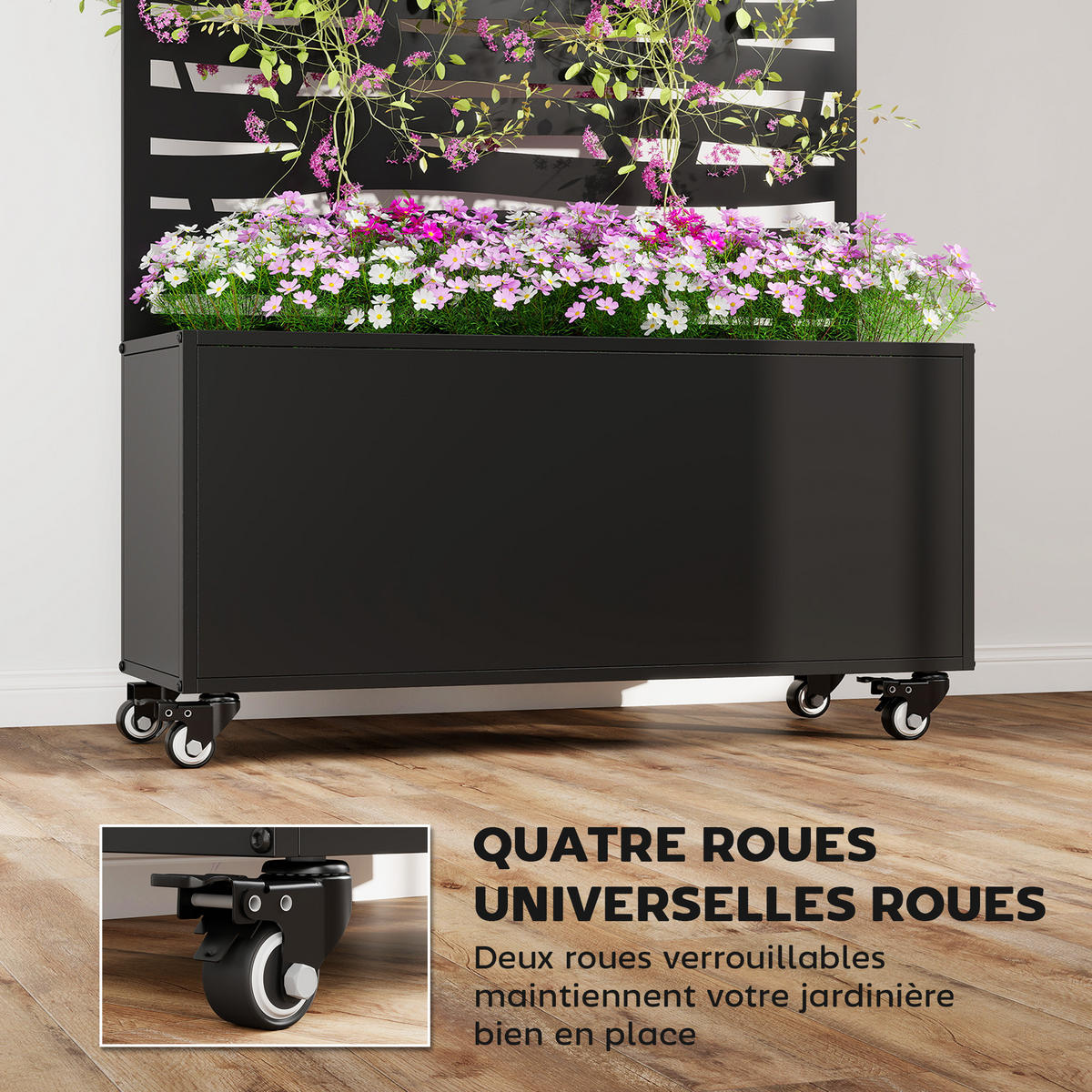 HOCHBEET DE-12280 auf Rollen mit Sichtschutz, 90/30/160 cm Schwarz - Schwarz, Metall (90/160/30cm) - ComfortXL