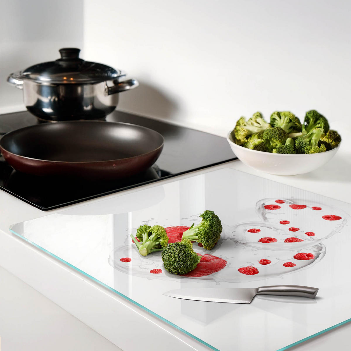 GLASPLATTE 60x52 cm Himbeeren mit Milch - Rot, Glas (60/0.4/52cm) - TULUP