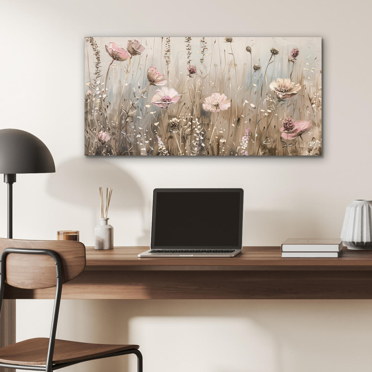 KOVOVÝ OBRAZ Kvety - Ružová - Moderné - Béžová 80x40 cm - béžová, kov (80/40cm) - MuchoWow