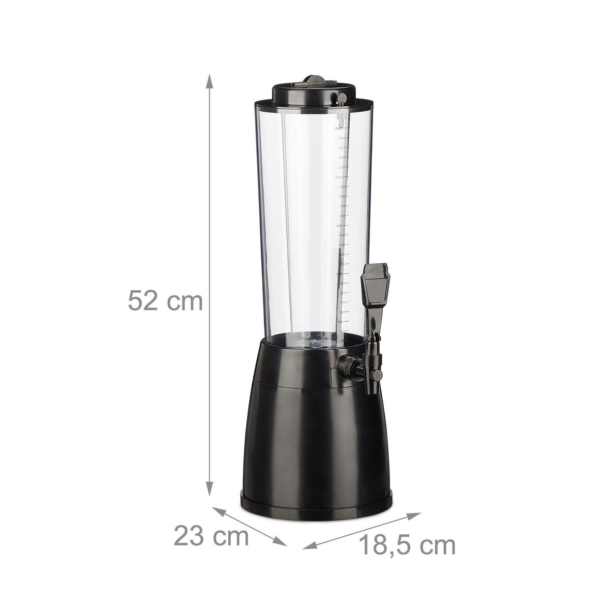 GETRÄNKESPENDER Transparent Schwarz mit Zapfhahn Eisbehälter 2,5 l - Multicolor, Kunststoff (2.5L) - Relaxdays