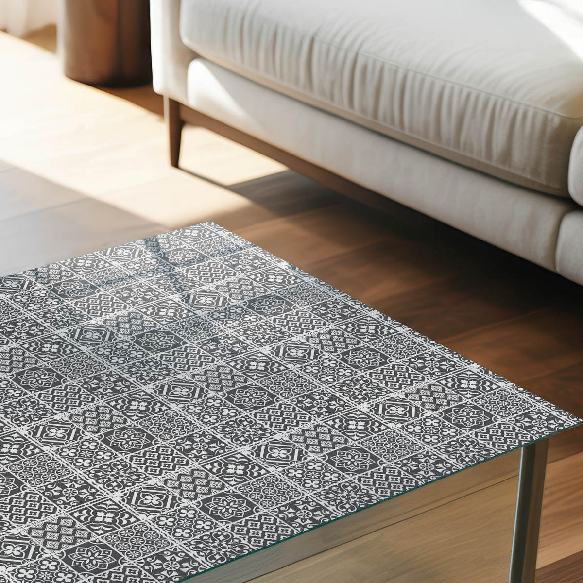 TISCHPLATTE 50x50 cm – Geometrische Muster - Blau, Glas (50/50/0.4cm) - Wallfluent