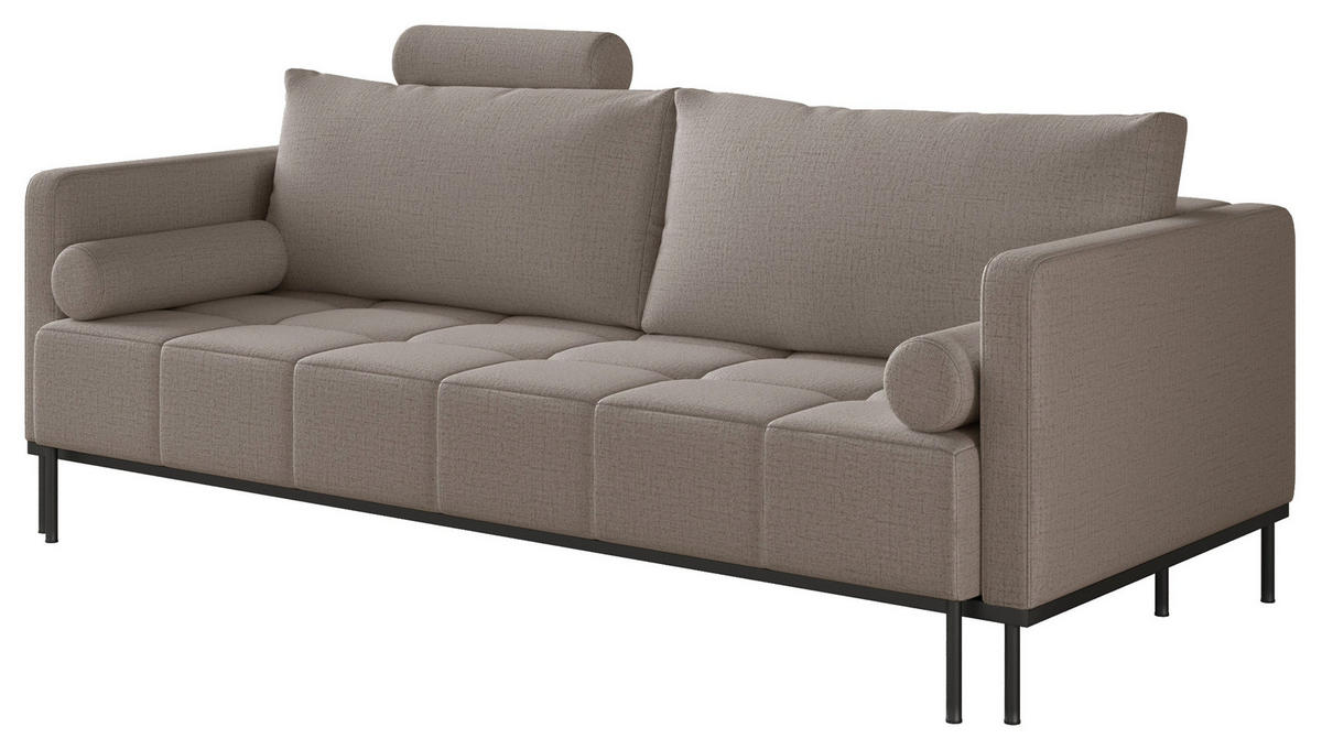 SCHLAFSOFA Skilia mit Schlaffunktion, 3-Sitzer 224 cm - Graubraun/Schwarz, Holz/Metall (224/85/102cm) - Selsey