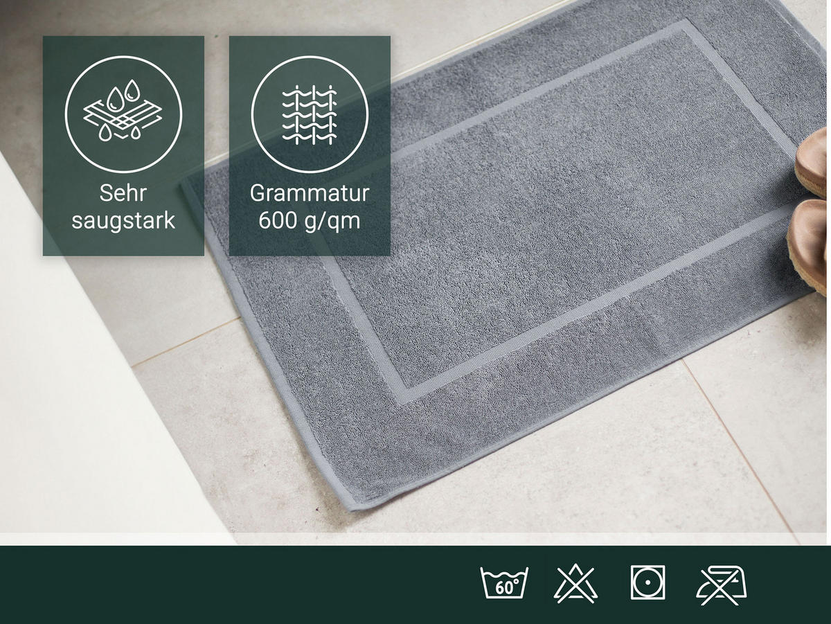 BADEMATTE, 2er-Set, 50x70 cm, 100% Baumwolle - Grau, Textil (50/70cm) - Zollner