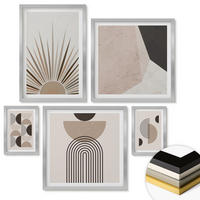 WANDBILDER 5er Set - 50x50 cm & 20x30 cm & 40x60 cm Silberner Rahmen - Abstrakte beige und braune Formen - Silberfarben, Kunststoff (40/60cm) - ArtPrintCave
