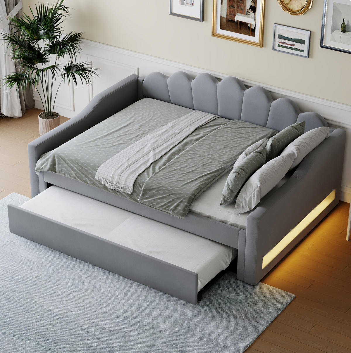 POLSTERBETT 140/200 cm Grau aus MDF mit Ausziehbett - Grau, Holzwerkstoff (140/200cm) - OKMYHOME