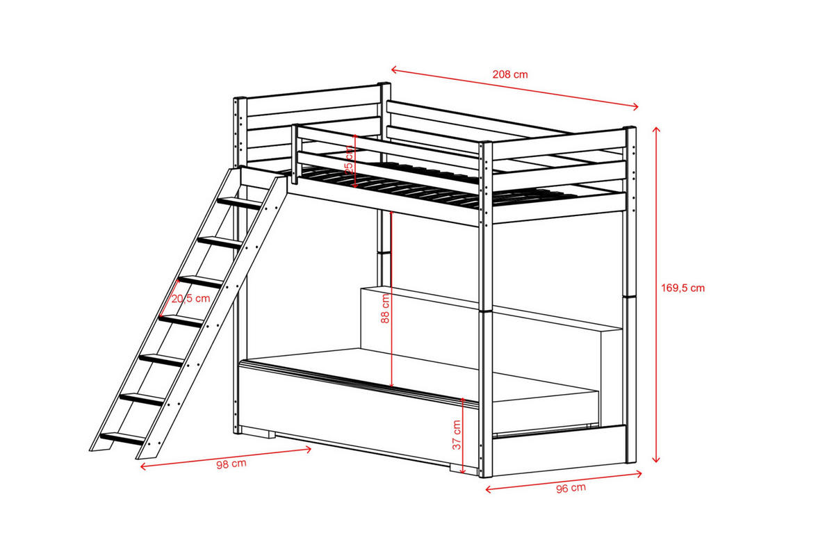 ETAGENBETT SIDNEY 90x200 in Weiß / Salbei - Salbeigrün/Weiß, Holz/Holzwerkstoff (90/200cm) - Deine Möbel 24
