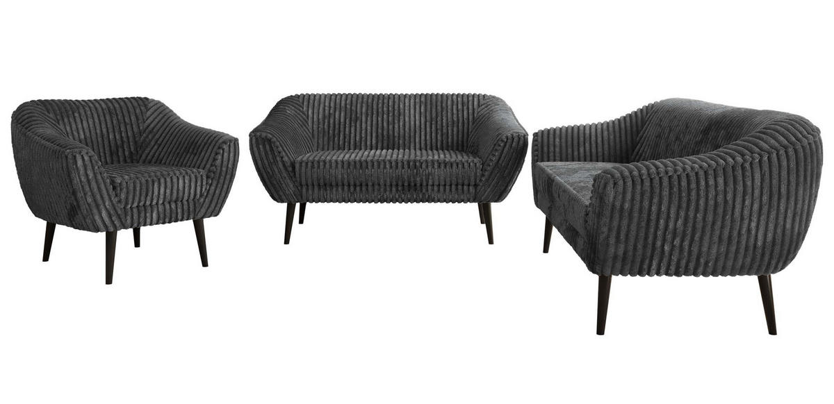 SEDACÍ SOUPRAVA 3+2+1 PIRS - Šedá Manšestr - Černé nohy - šedá/černá, kompozitní dřevo/textil (180/75/74cm) - MKS