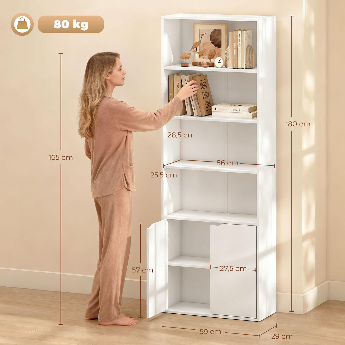 AKTENREGAL DE-14445 mit 4 offenen Fächern und 2 Türen Weiß - Weiß, Holzwerkstoff (29/180/59cm) - ComfortXL