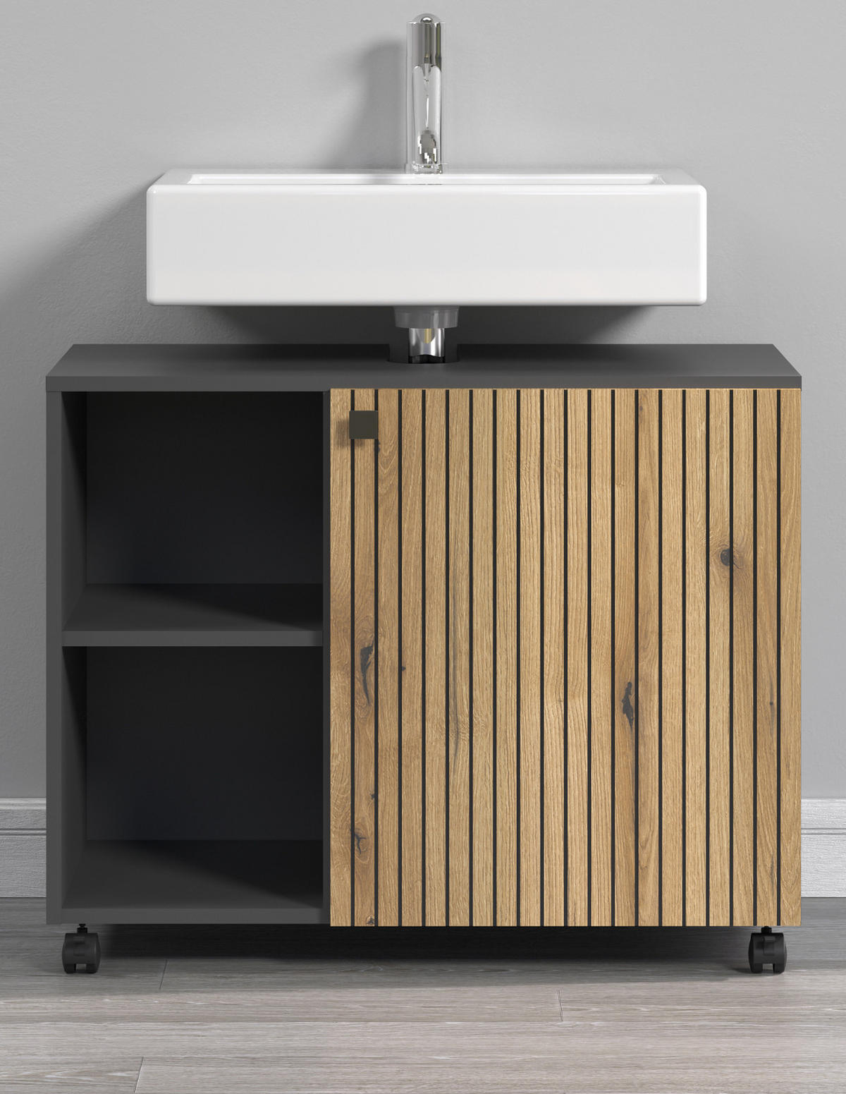 WASCHBECKENUNTERSCHRANK Evoke Eiche, grau 80 cm, Badschrank auf Rollen - Eichefarben/Anthrazit, Holzwerkstoff/Metall (80/64/42cm) - Top.Furn
