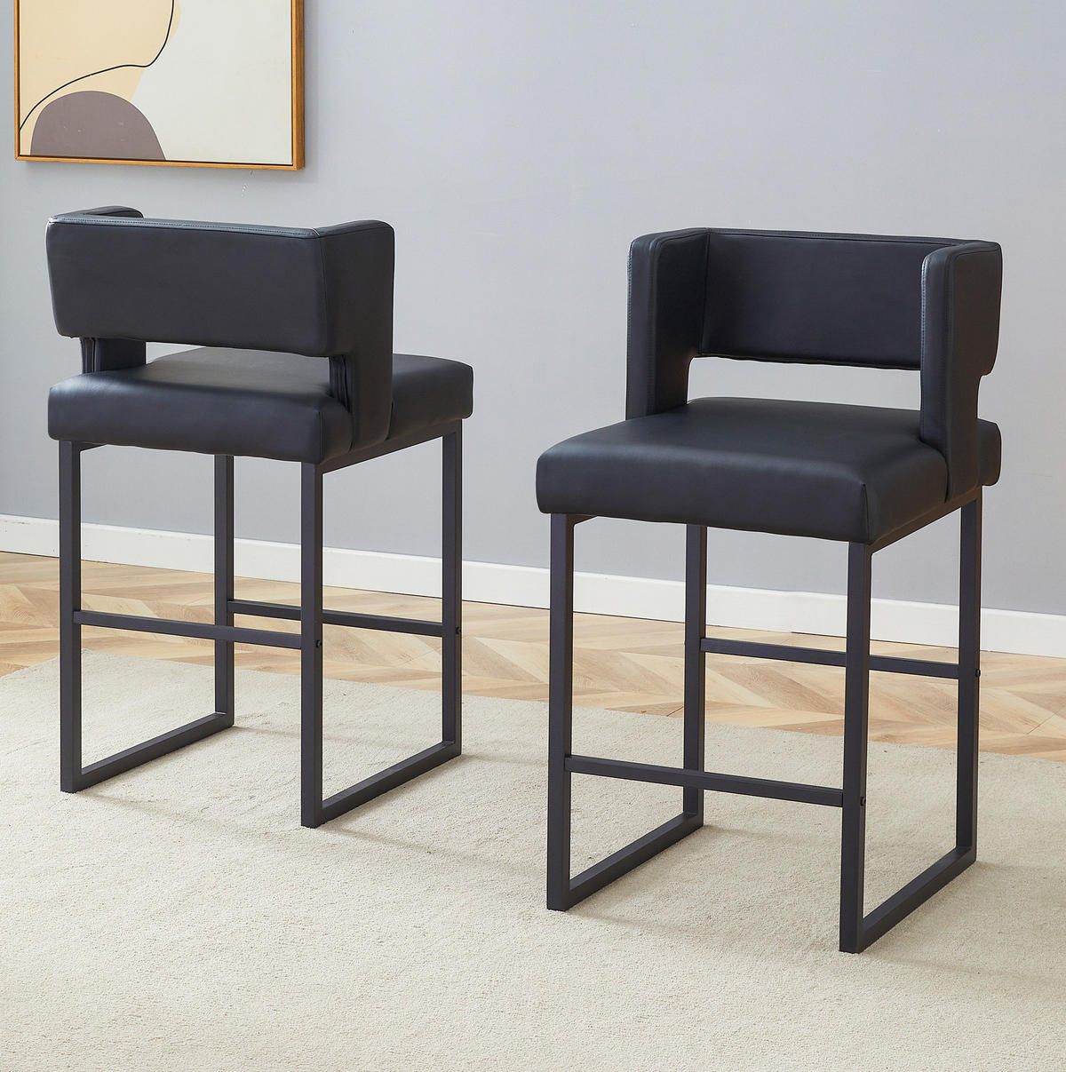 BARSTUHL 2er-Set nordisches Design 91,4 cm Metall/PU Black - Schwarz, Metall (53.3/91.4/48cm) - Meubliv
