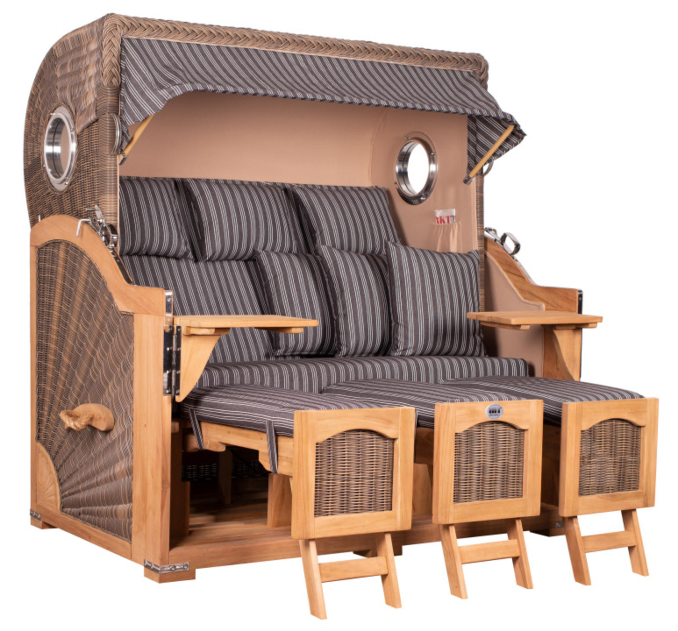 STRANDKORB XXL Düne Grande Teak PE Grey - Braun/Grau, Metall (170/170/95cm) - Mr. Deko