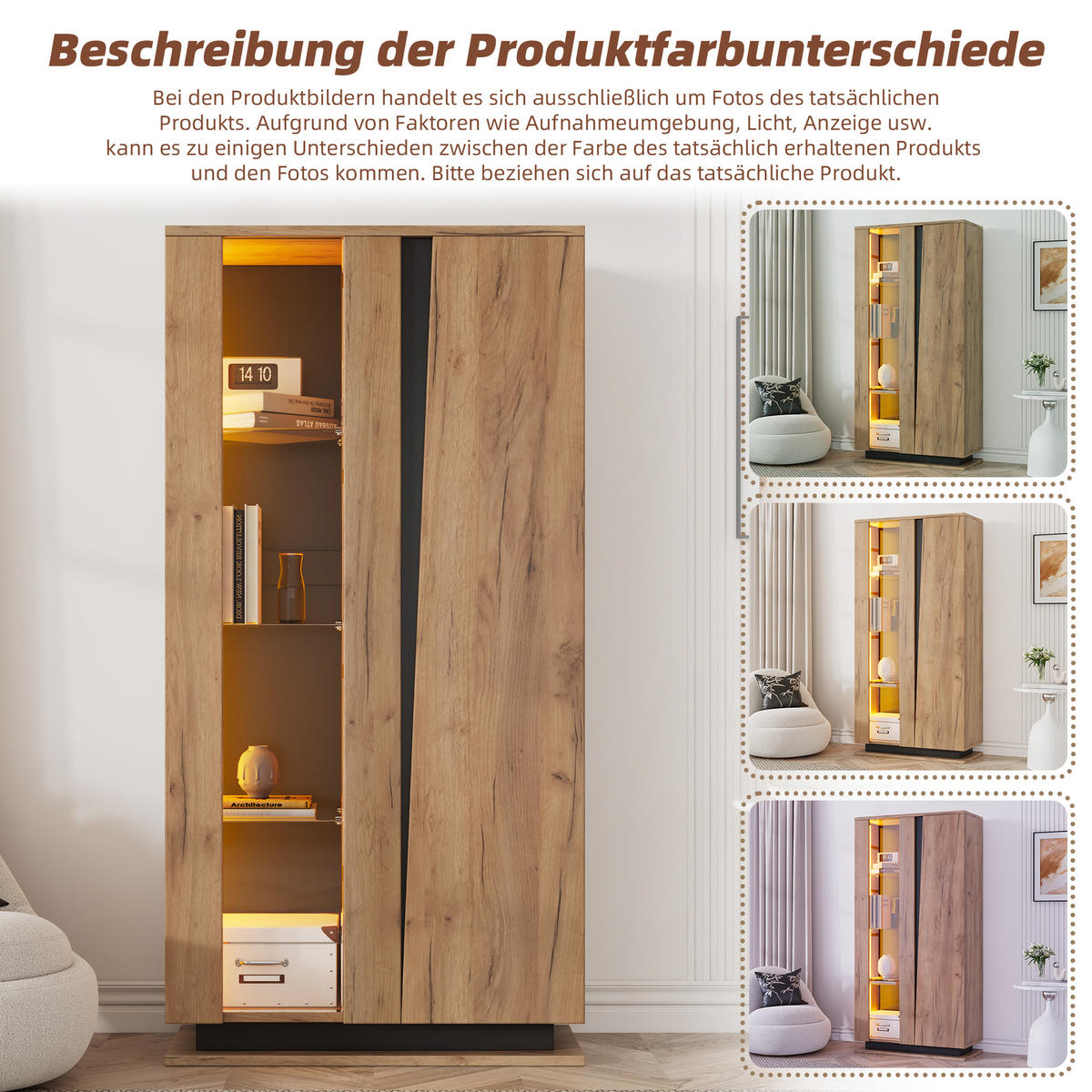 VITRINE Natur-Schwarz 80/35/160 cm - Naturfarben, Holzwerkstoff (80/160/35cm) - PANGIVO