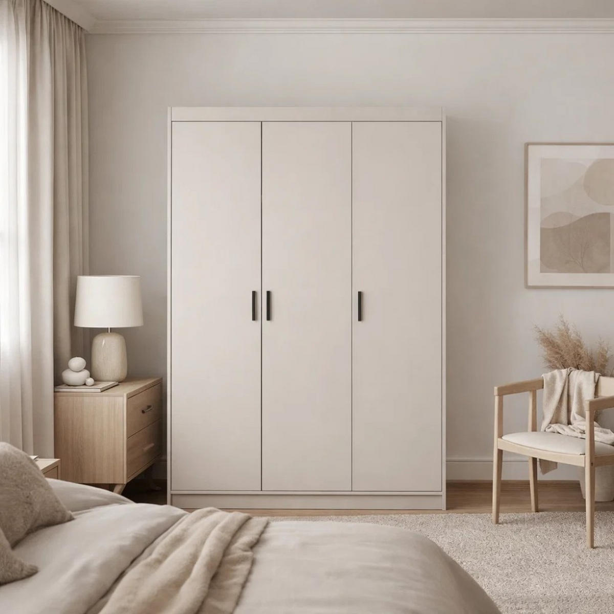 DREHTÜRENSCHRANK Elena mit 3 Türen, ohne Spiegel, Sandbeige - Sandfarben, Holzwerkstoff (130/190/53cm) - Beautysofa