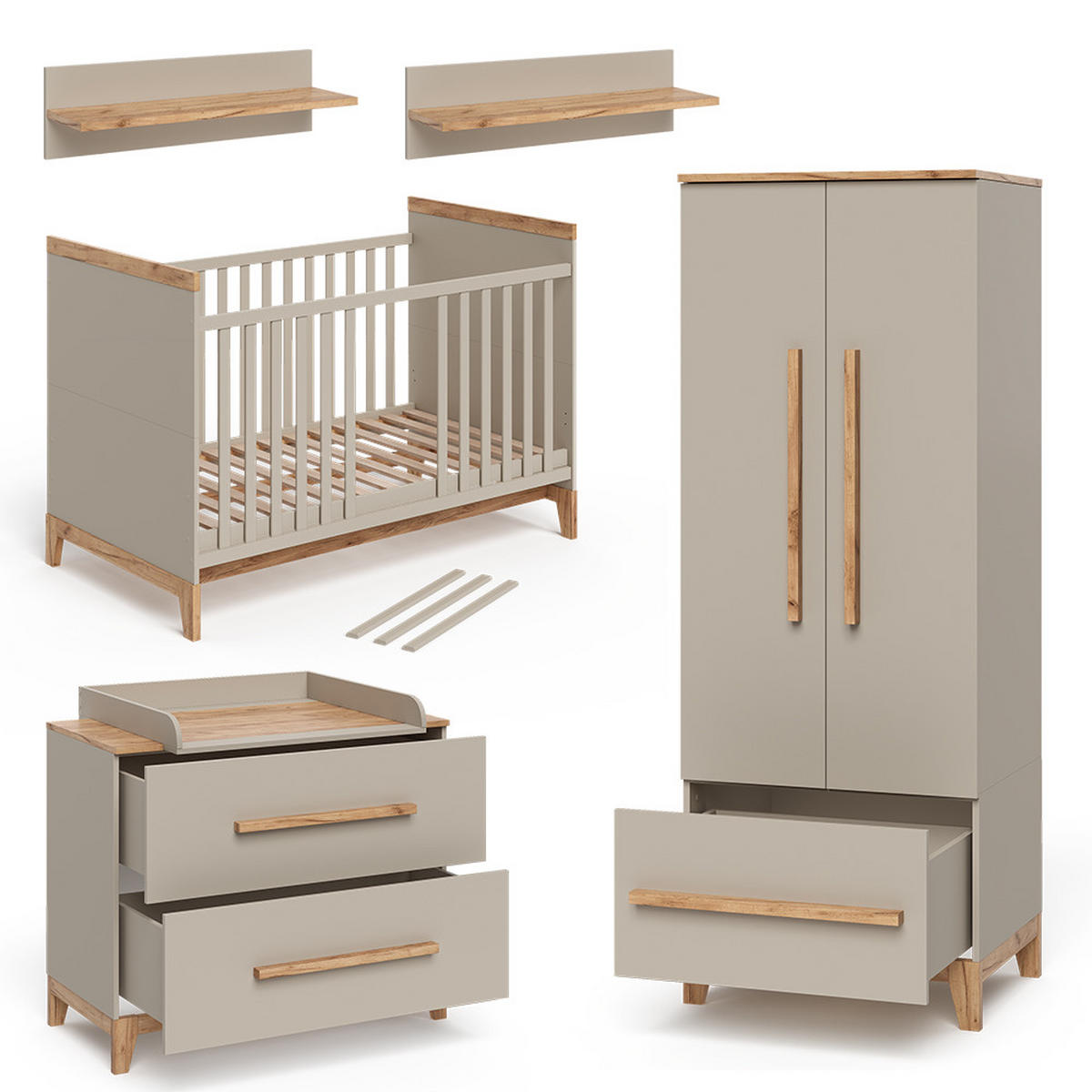 KINDERZIMMER-SET Malia Cashmere/Eiche 5 Teile - Kaschmir/Eichefarben, Holzwerkstoff (108/98/70cm) - VitaliSpa