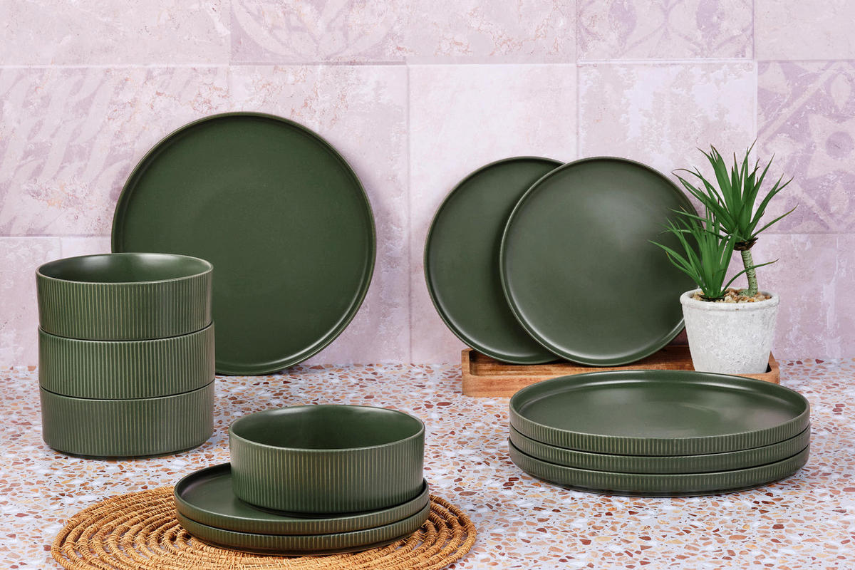 SERVICE Die Essentials Scandi - 12er-Set - Olive - Grün, Keramik (1/1/1cm) - Björn
