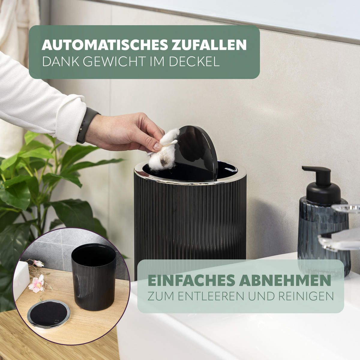 KOSMETIKEIMER 5,5 Liter, GAVELLO schwarz, Kunststoff - Schwarz, Kunststoff (19/24.5/19cm) - bremermann