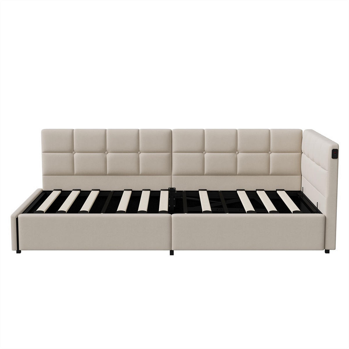 POLSTERBETT 90x200 cm mit LED und hydraulischer Hebefunktion - ohne Matratze - Creme - Creme, Textil (90/200cm) - DELFA