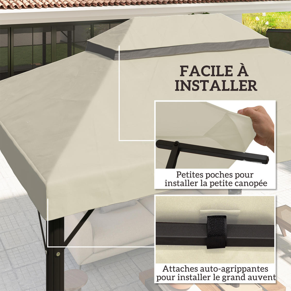 ERSATZDACH DE-12623 400/300 cm 2-stöckig UPF30+ mit Drainage Creme - Creme, Textil (300/1/400cm) - ComfortXL