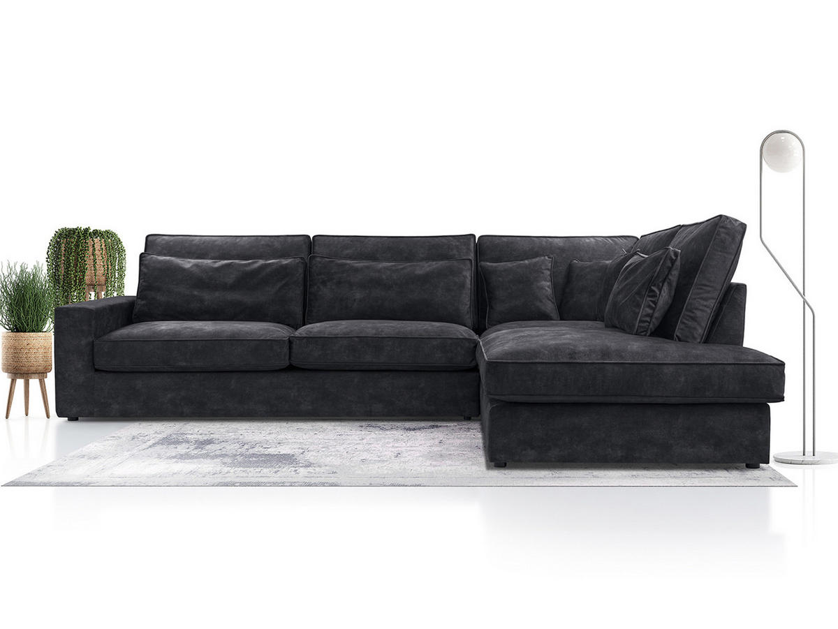 ECKSOFA Eckcouch Monica L-form, Dunkelgrau - Dunkelgrau, Textil (224/314cm) - Fedve