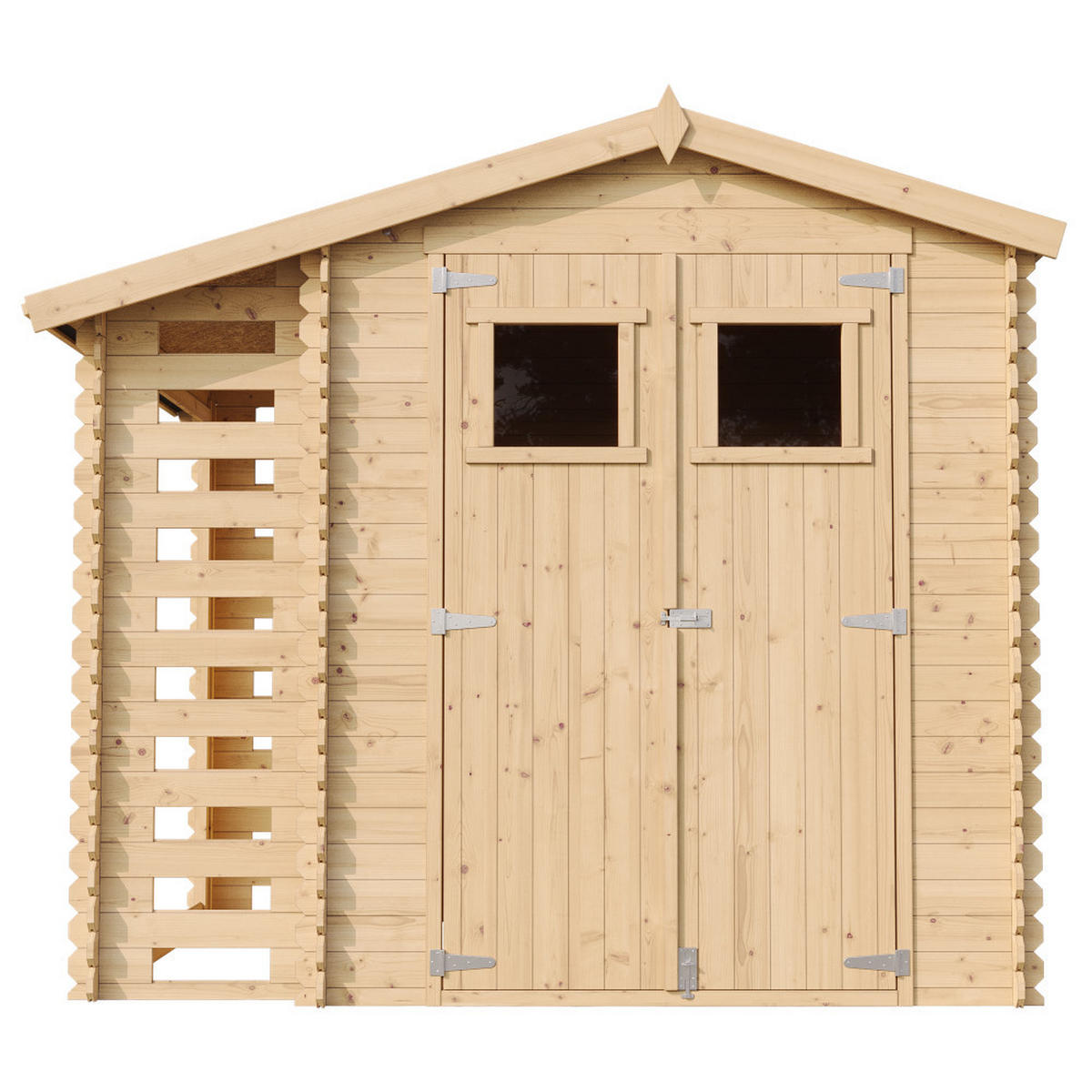 GARTENHAUS aus Holz mit Brennholzschuppen - imprägnierter Boden - 3,53 + 0,97 m2 - M386+M386G - Beige, Holz (256/218/206cm) - Timbela