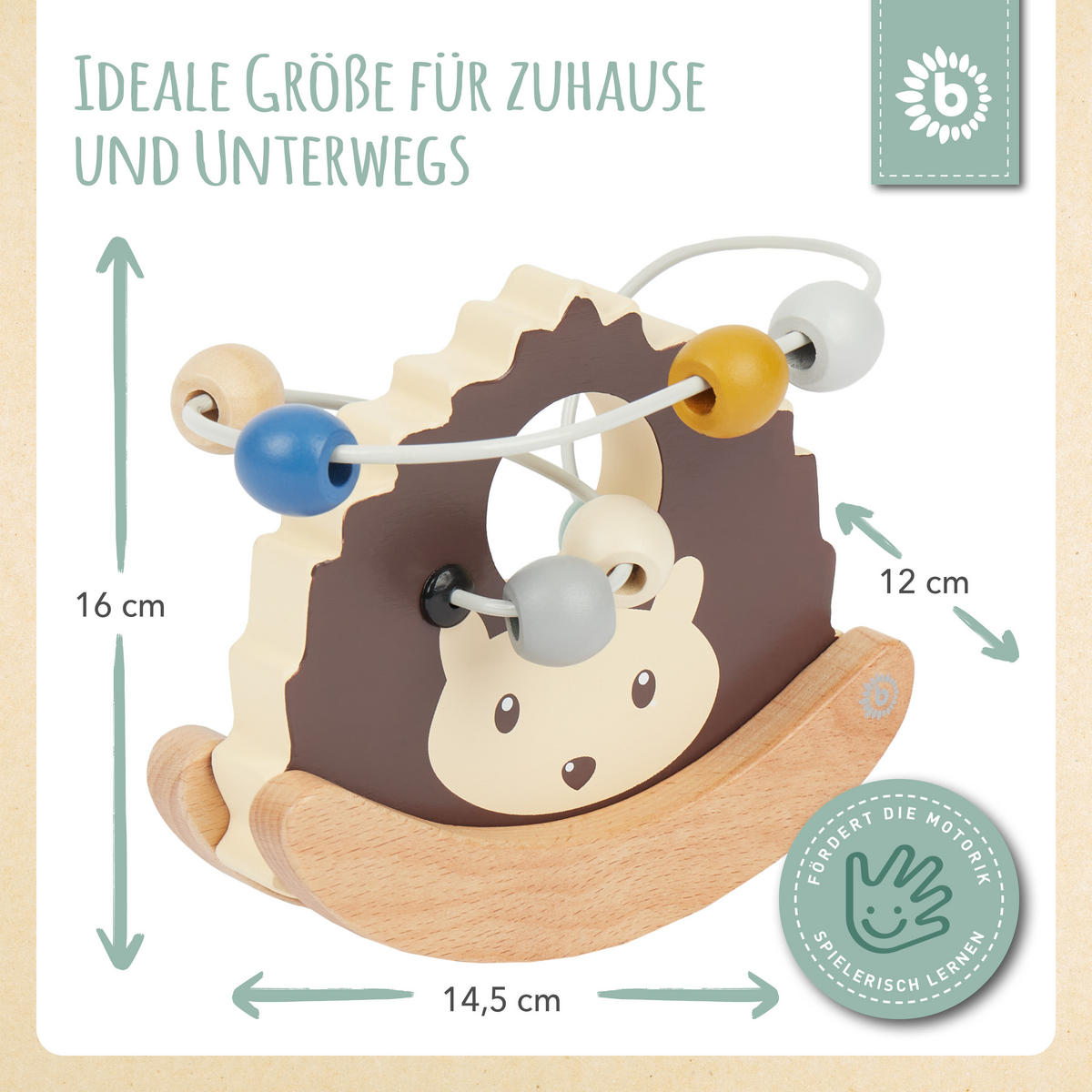 MOTORIKSCHLEIFE Igel mit Wippe - ab 12 M - Multicolor, Holz (8/14.5cm) - Bieco Spielwaren