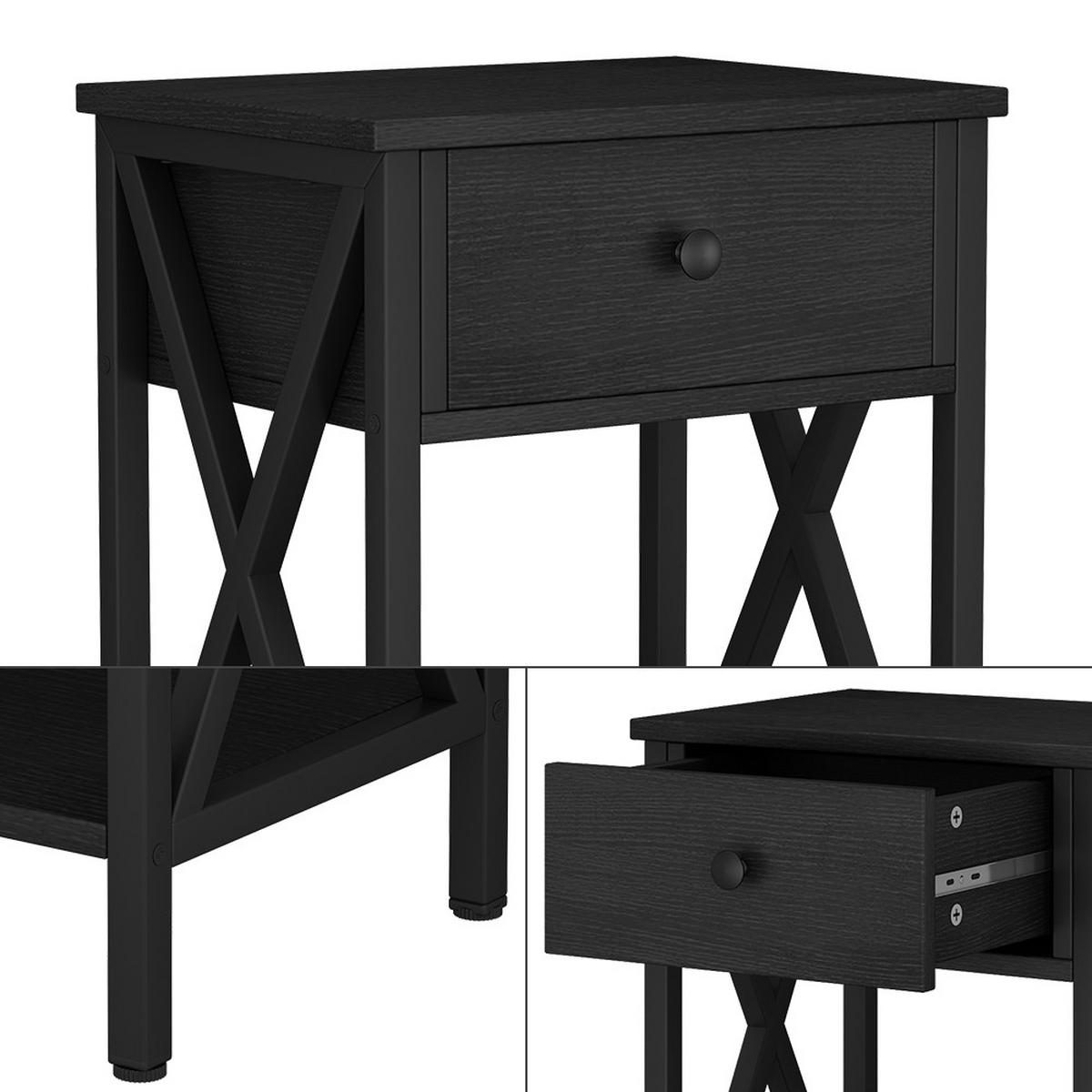 NACHTTISCH Keno Schwarz 40 x 55 cm mit Schublade - Schwarz, Holzwerkstoff (40/55/30cm) - Vicco