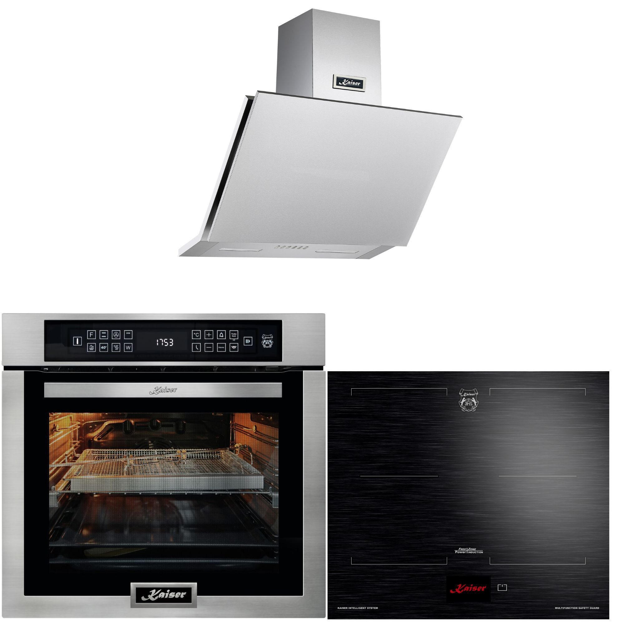 EINBAU-BACKOFEN 60 cm EH 6306 N R+Induktionskochfeld 60 cm KCT 6140 FI+AT 6455 Dunstabzugshaube 60cm - Silberfarben, Metall (59.4/59.4/57.5cm) - Kaiser Küchengeräte