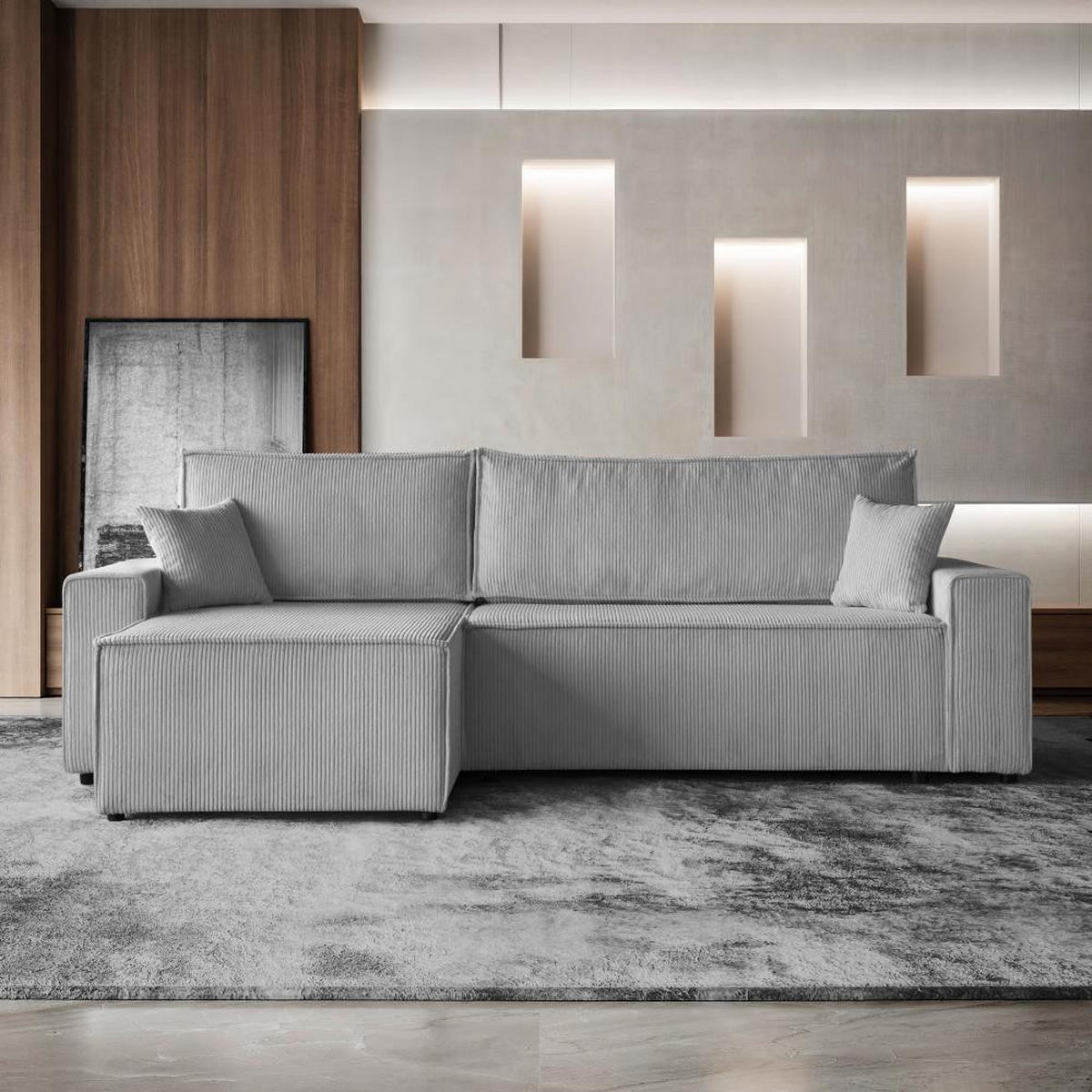 ROHOVÁ ROZKLÁDACÍ POHOVKA Hektor, s funkcí spaní, světle šedá - černá/světle šedá, textil/plast (277/152cm) - Beautysofa