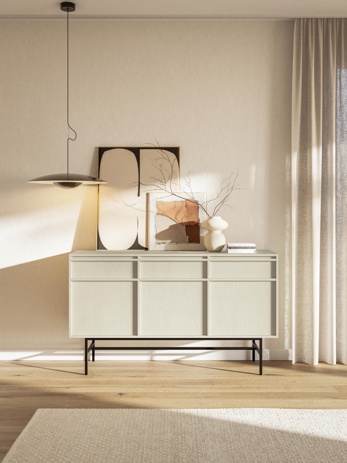 SIDEBOARD Evo Hellbeige mit Metallgestell 154 cm - Beige/Schwarz, Holzwerkstoff/Metall (154/89/39cm) - Selsey