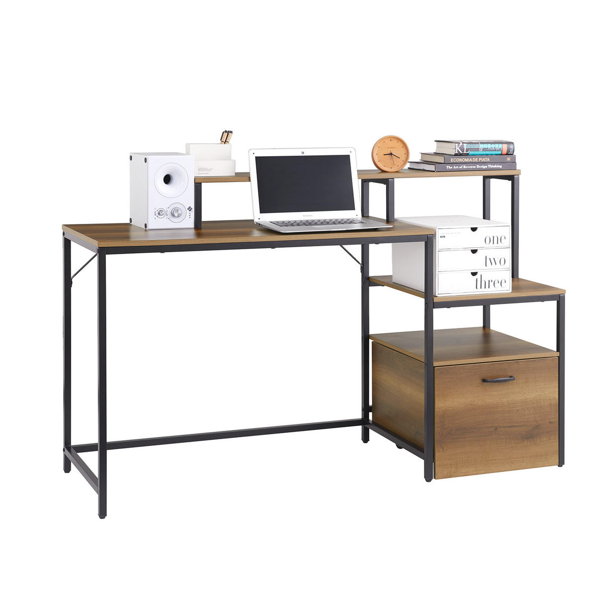 SCHREIBTISCH Vintagebraun-Schwarz - Schwarz/Naturfarben, Holzwerkstoff/Metall (50/143/90cm) - SoBuy
