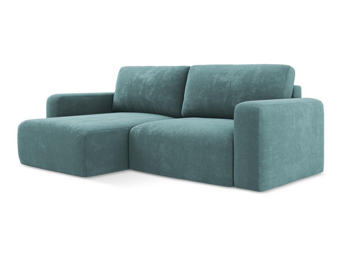 ECKSOFA mit Schlaffunktion links Chenille Stoff Blau - Blau/Beige, Kunststoff/Textil (149/244cm) - Makamii