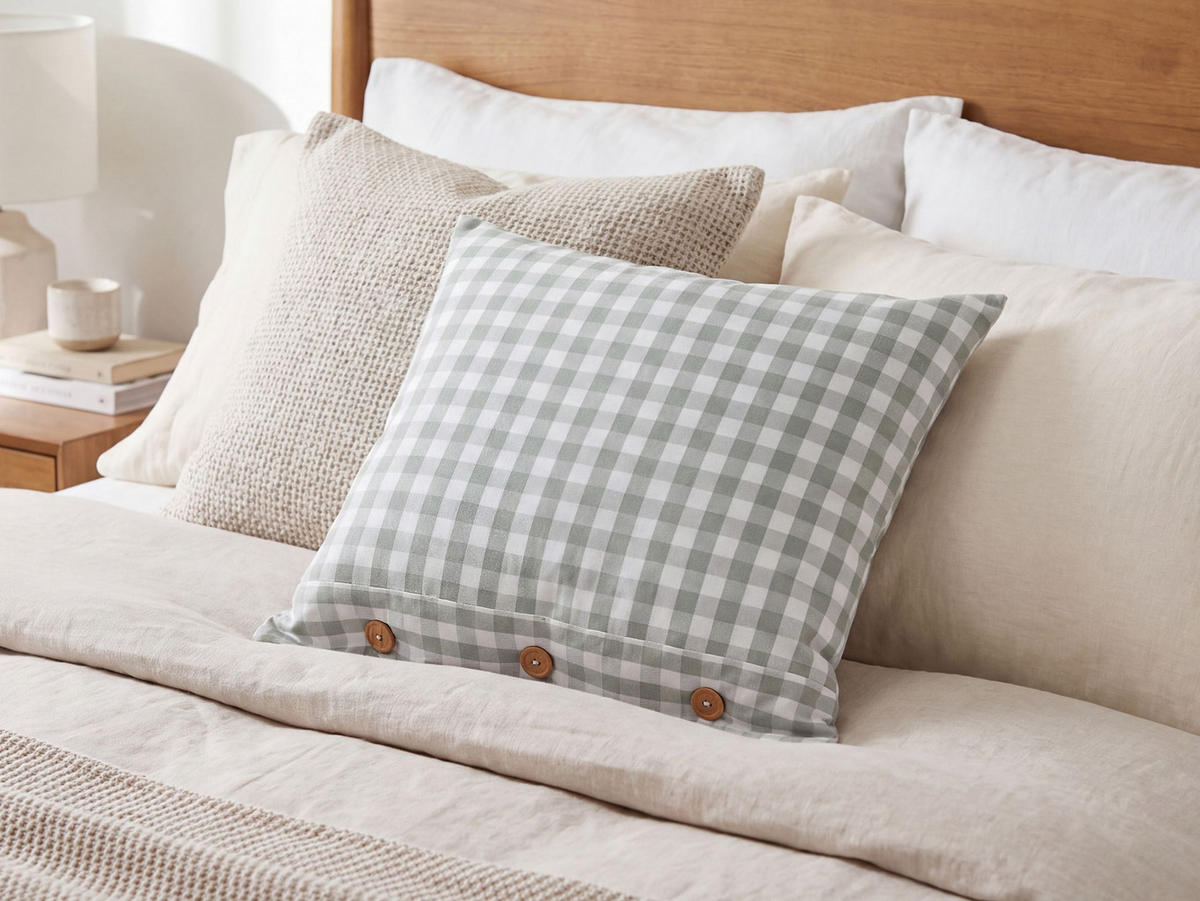 DEKOKISSEN Mintgrün 45/45 cm Talya - Weiß/Braun, Textil (45/45cm) - Beliani
