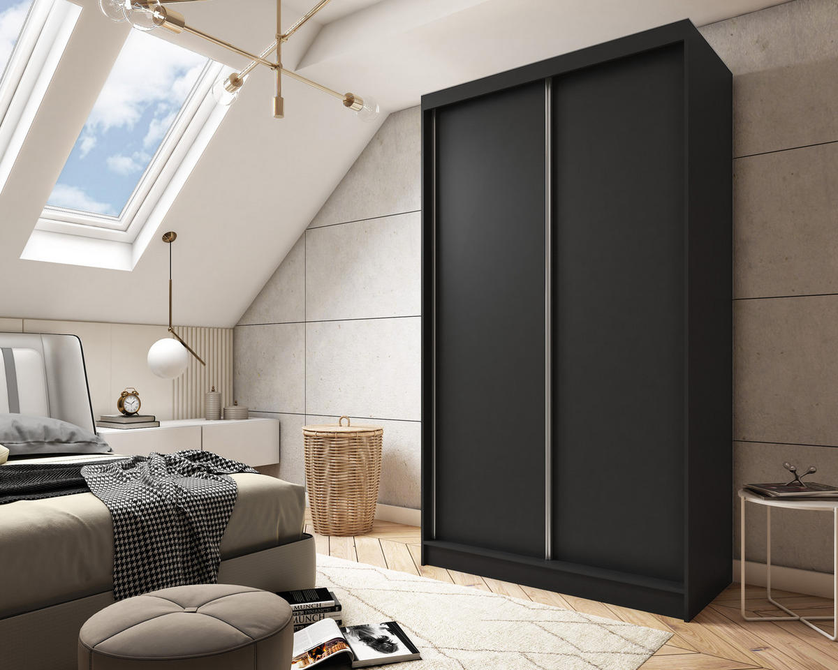 SCHWEBETÜRENSCHRANK SOFIA 120/216/61 cm 2-türig Schwarz - Schwarz, Holzwerkstoff (120/216/61cm) - MASSENO