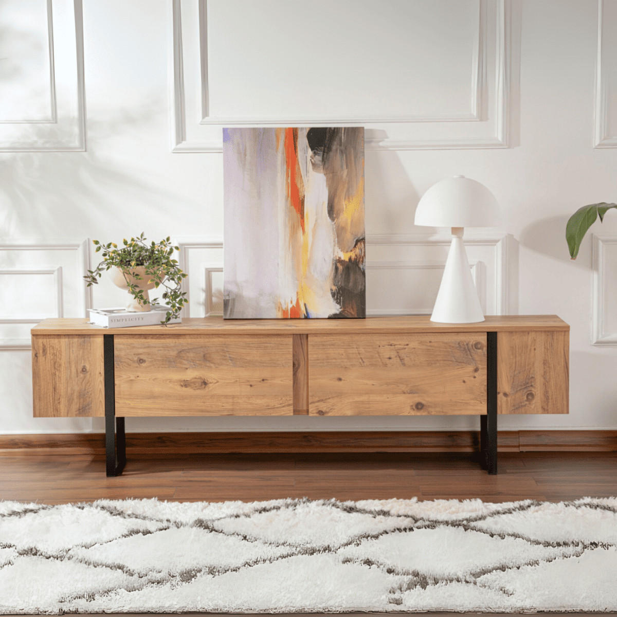 TV-MÖBEL mit 2 klapptüren - serenity 180/29,5/50 cm - Schwarz/Kieferfarben, Holzwerkstoff (29.5/50/180cm) - Calicosy