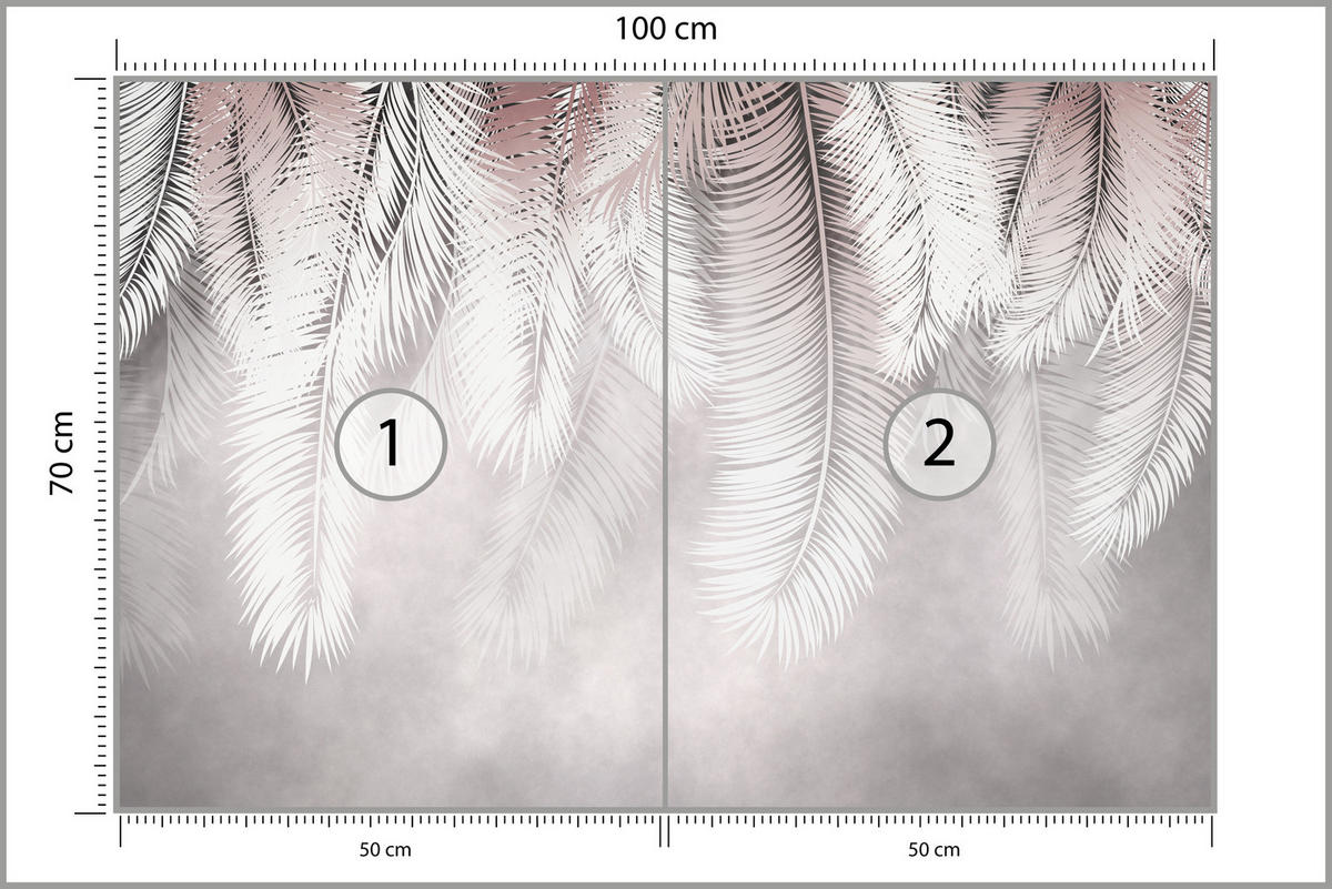 FOTOTAPETE für Esszimmer Große Palmenblätter Boho Beige 100x70 - Violett/Rosa, Papier (100/70cm) - Muralo