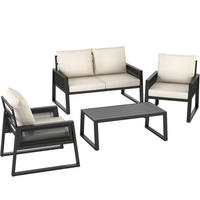 GARTEN-LOUNGE SET Captive,Tisch mit Lamellenmuster,anthrazit - Anthrazit, Kunststoff/Metall - tectake